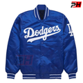 Prime Hide Handmade Los Angeles Dodgers Blue Satin Bomber Jacket Vintage Baseball Varsity Coat