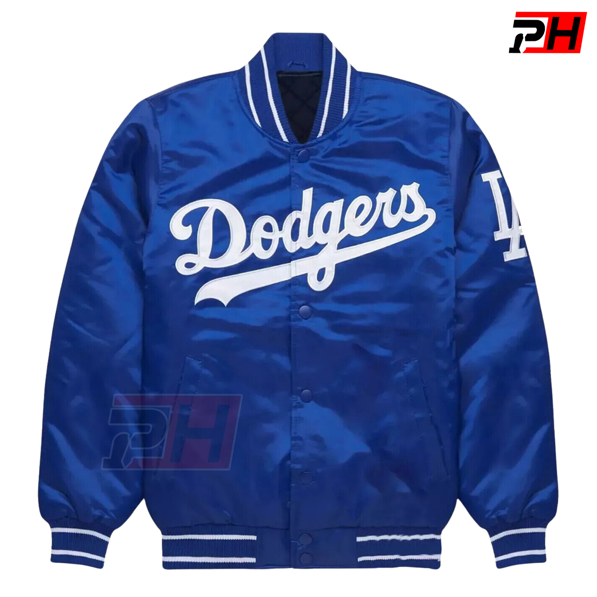 Prime Hide Handmade Los Angeles Dodgers Blue Satin Bomber Jacket Vintage Baseball Varsity Coat