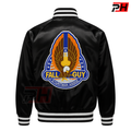 Men's Fall Guy Black Satin Bomber Jacket | Stuntman Cosplay Costume | Vintage Varsity Letterman Coat | Action Movie Fan Apparel