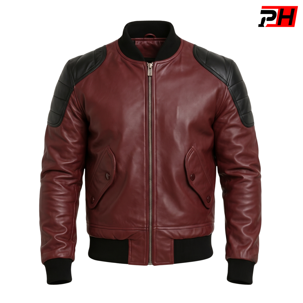 Men's Handmade Genuine Leather Bomber Jacket | Classic Motorcycle Biker Outerwear Coat