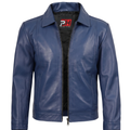 Men's Navy Blue Real Leather Jacket | Everyday Casual Zip-Up Outerwear