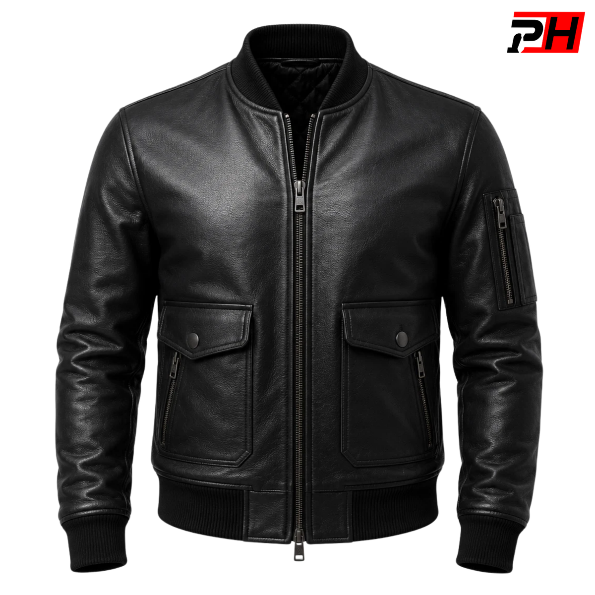Men's Genuine Cowhide Leather Bomber Jacket | Black Real Leather Flight Aviator Coat