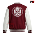 Men's Bayside High Varsity Letterman Jacket | 90s Retro Tiger Burgundy Bomber Coat | Vintage Sitcom Cosplay Costume | High School Baseball Outerwear