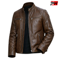 Men's Distressed Brown Genuine Leather Cafe Racer Jacket | Vintage Motorcycle Biker Outerwear Coat