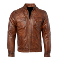 Men's Retro Brown Leather Motorcycle Jacket | Distressed Vintage Cafe Racer Slim Fit Biker Jacket