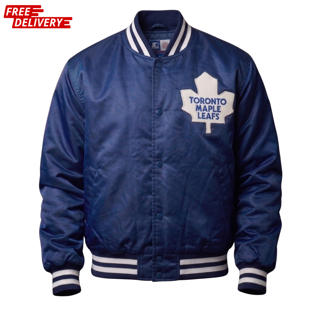 Toronto Maple Leafs Retro Blue Satin Varsity Jacket | Men's Sports Bomber