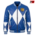 Men's Billy Cranston Blue Ranger Leather Jacket | 90s Triceratops Cosplay Varsity Coat