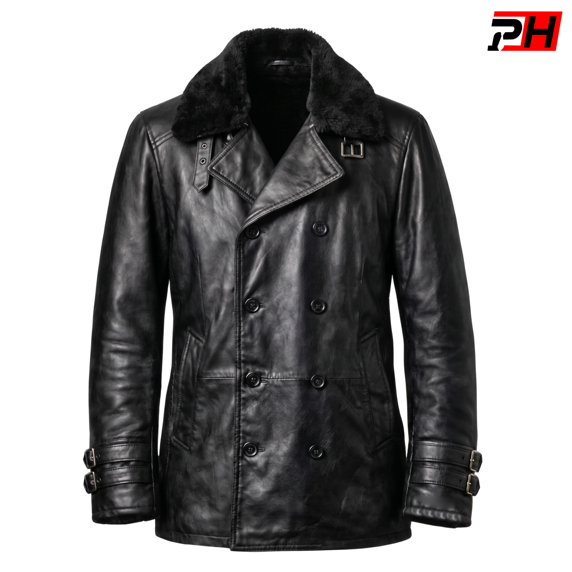 Men's RE9 Inspired Black Leather Jacket | Resident Evil 2026 Cosplay Coat | Double Breasted Fur Collar