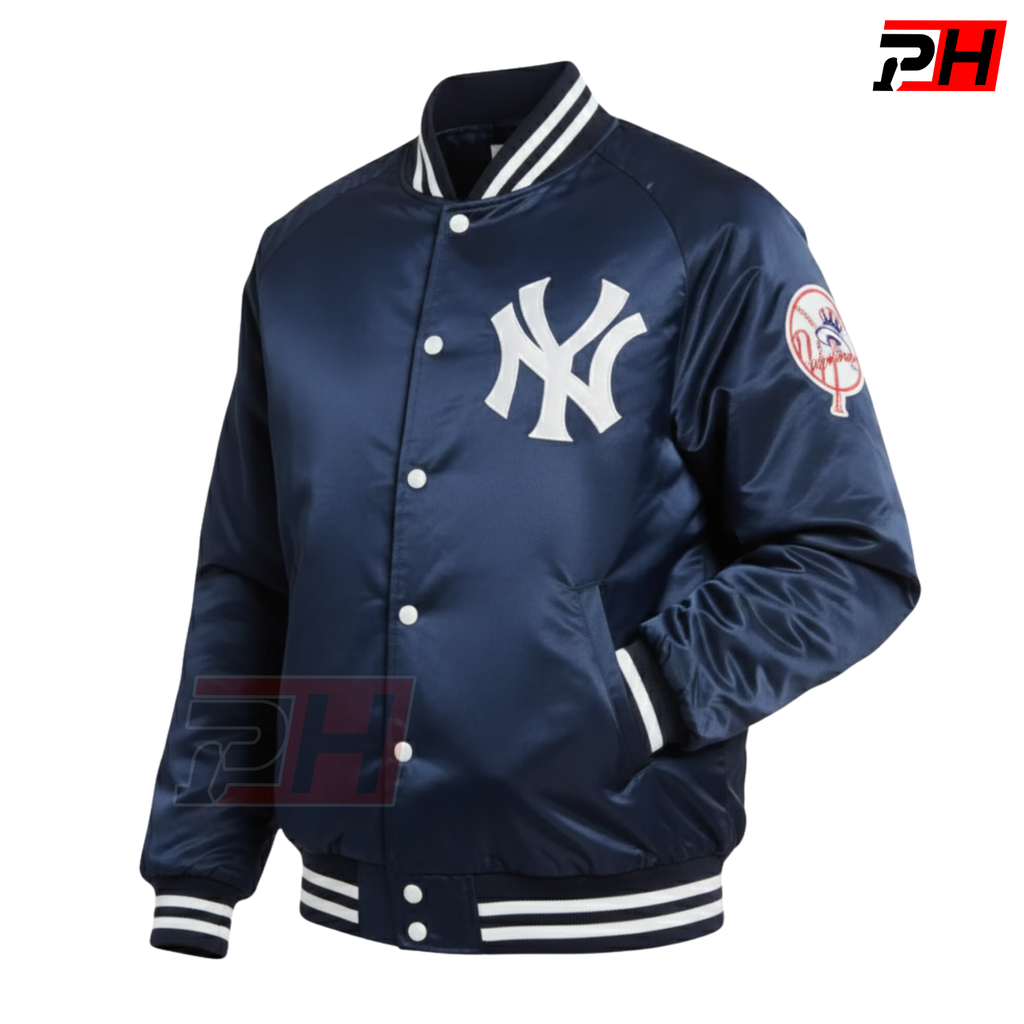 Men's New York Satin Bomber Jacket | Retro Varsity Letterman Coat | Vintage NY Baseball Outerwear | Handmade Athletic Apparel