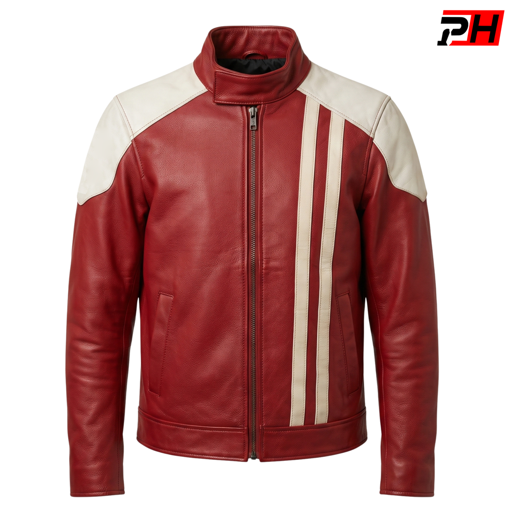 Ryder Red Leather Jacket | Video Game Cosplay Costume | Men's Gaming Biker Coat