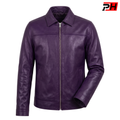 Men's Handmade Genuine Leather Purple Bomber Jacket | Classic Casual Zip-Up Biker Outerwear Coat