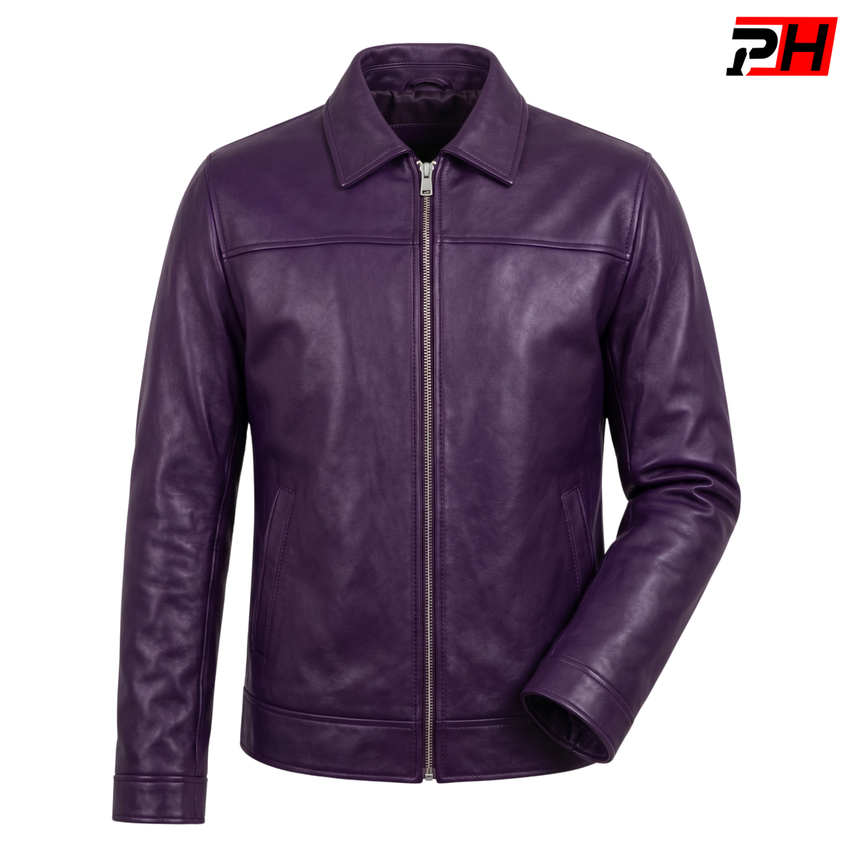 Men's Handmade Genuine Leather Purple Bomber Jacket | Classic Casual Zip-Up Biker Outerwear Coat