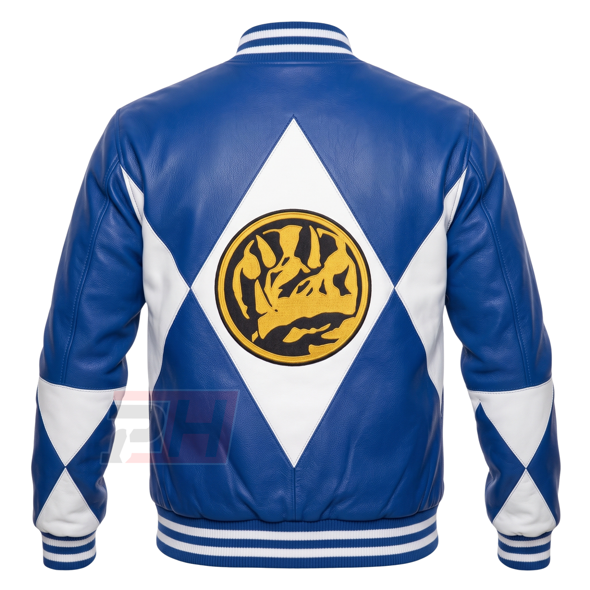 Men's Billy Cranston Blue Ranger Leather Jacket | 90s Triceratops Cosplay Varsity Coat