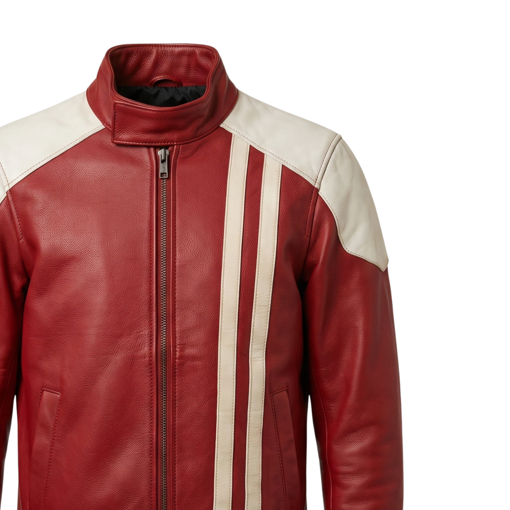 Ryder Red Leather Jacket | Video Game Cosplay Costume | Men's Gaming Biker Coat