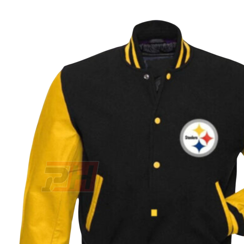 Men's Pittsburgh Black & Yellow Varsity Jacket | Retro American Football Letterman Bomber Coat
