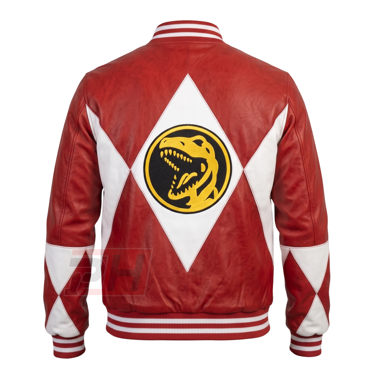 Red Ranger Leather Bomber Jacket, Power Rangers Cosplay Apparel, 90s Nostalgia T-Rex Varsity Coat, Geek Streetwear, Gift for Him