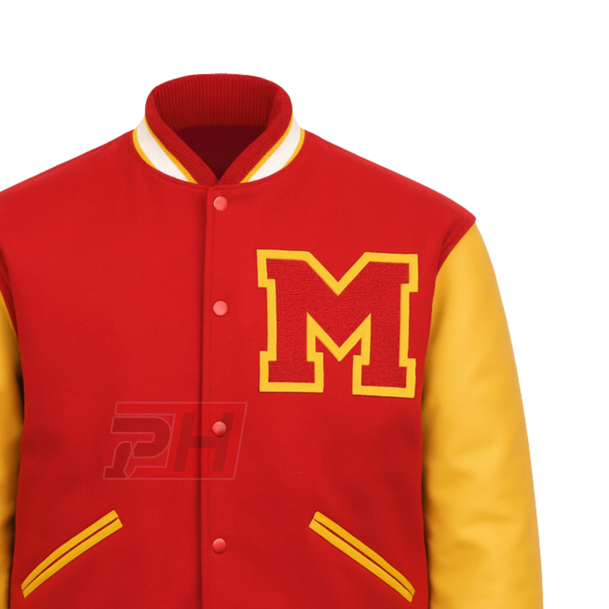 Prime Hide Men's Michael Jackson Thriller Varsity Jacket - Retro Red & Yellow Wool Body with Real Leather Sleeves