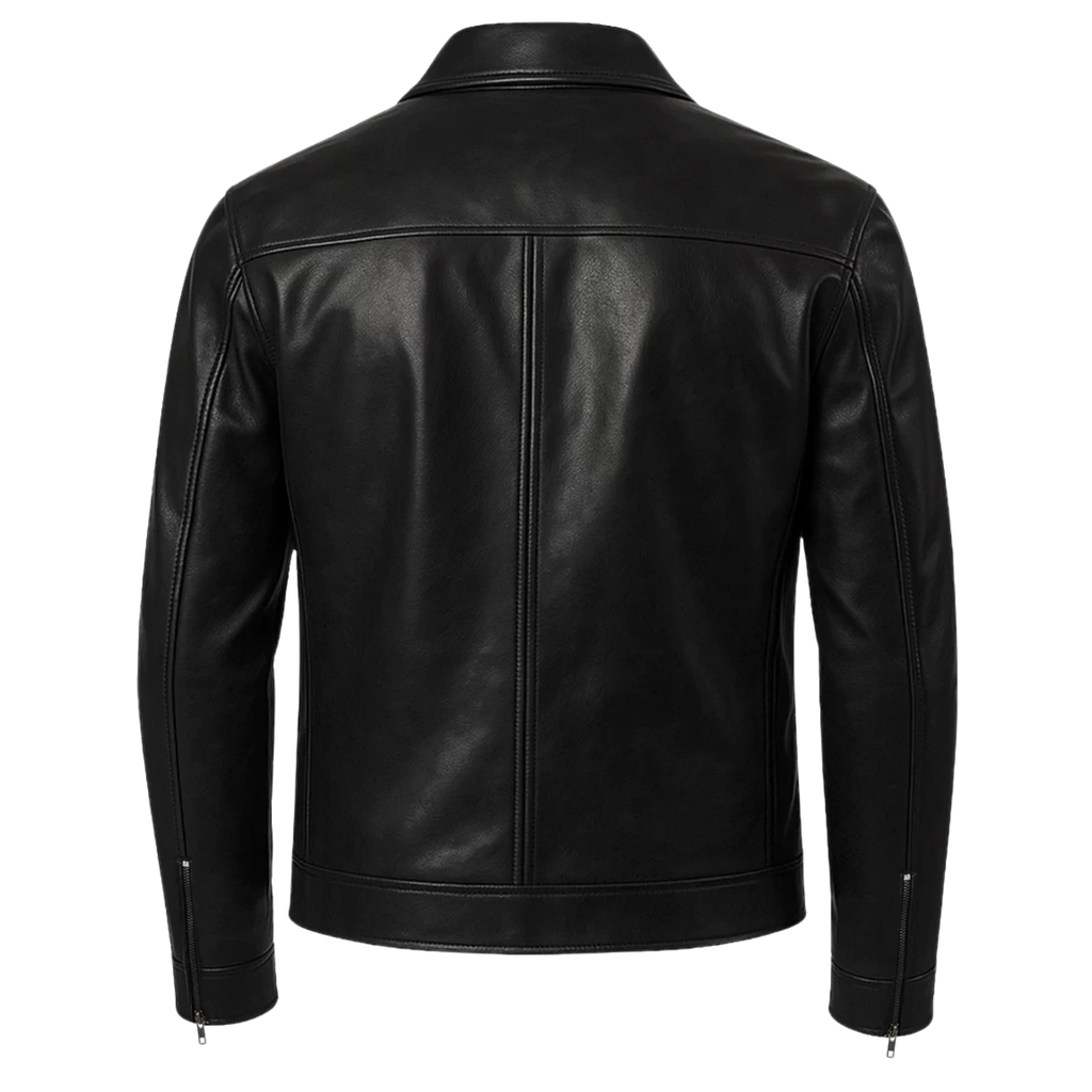 Mark Men's Black Lambskin Leather Jacket | Classic Shirt Collar Zip-Up Coat
