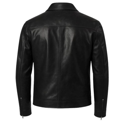 Mark Men's Black Lambskin Leather Jacket | Classic Shirt Collar Zip-Up Coat