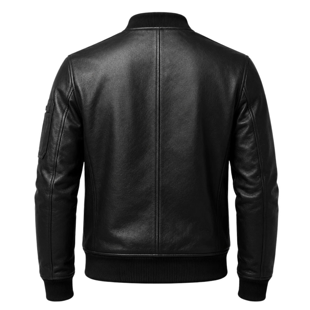 Men's Genuine Cowhide Leather Bomber Jacket | Black Real Leather Flight Aviator Coat
