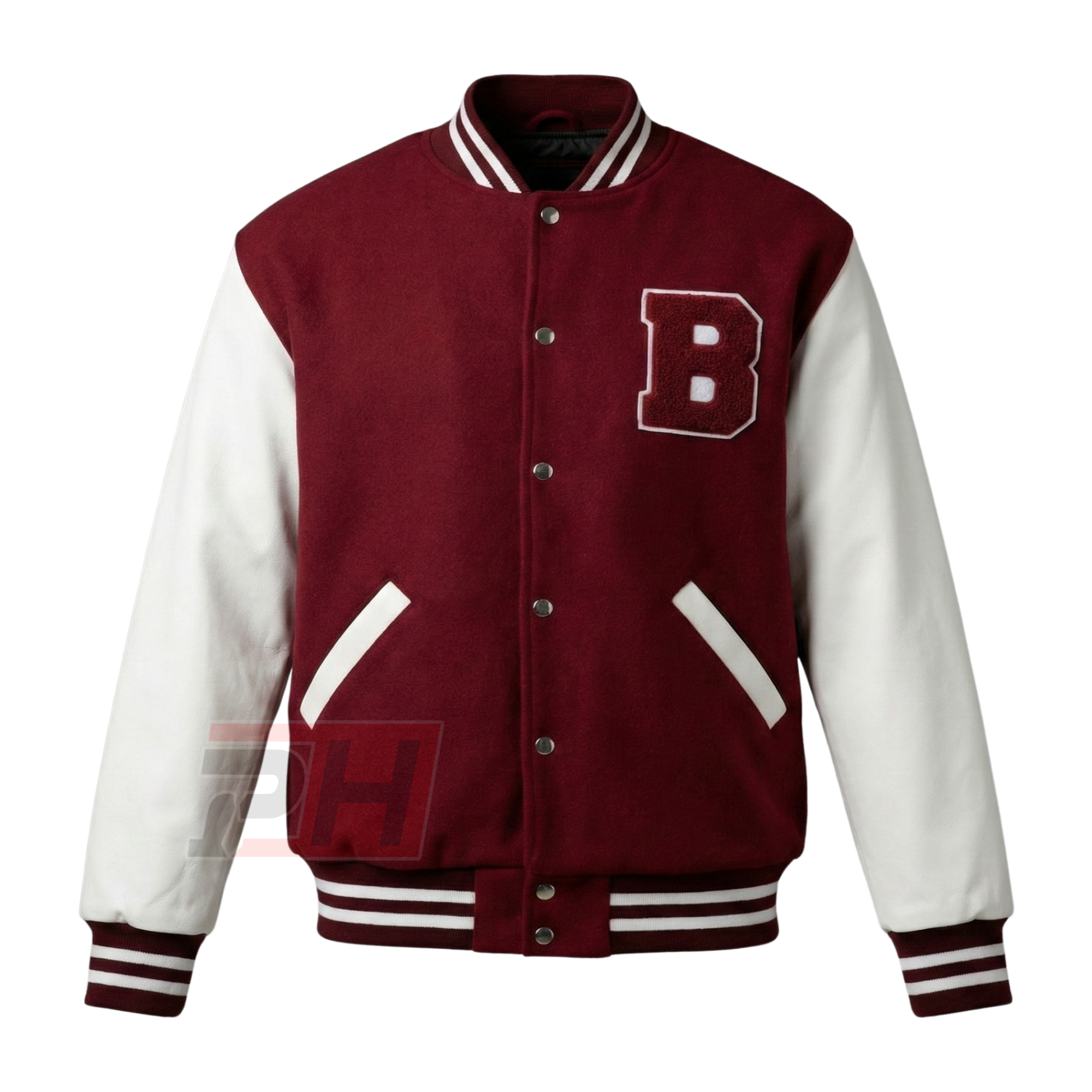 Men's Bayside High Varsity Letterman Jacket | 90s Retro Tiger Burgundy Bomber Coat | Vintage Sitcom Cosplay Costume | High School Baseball Outerwear