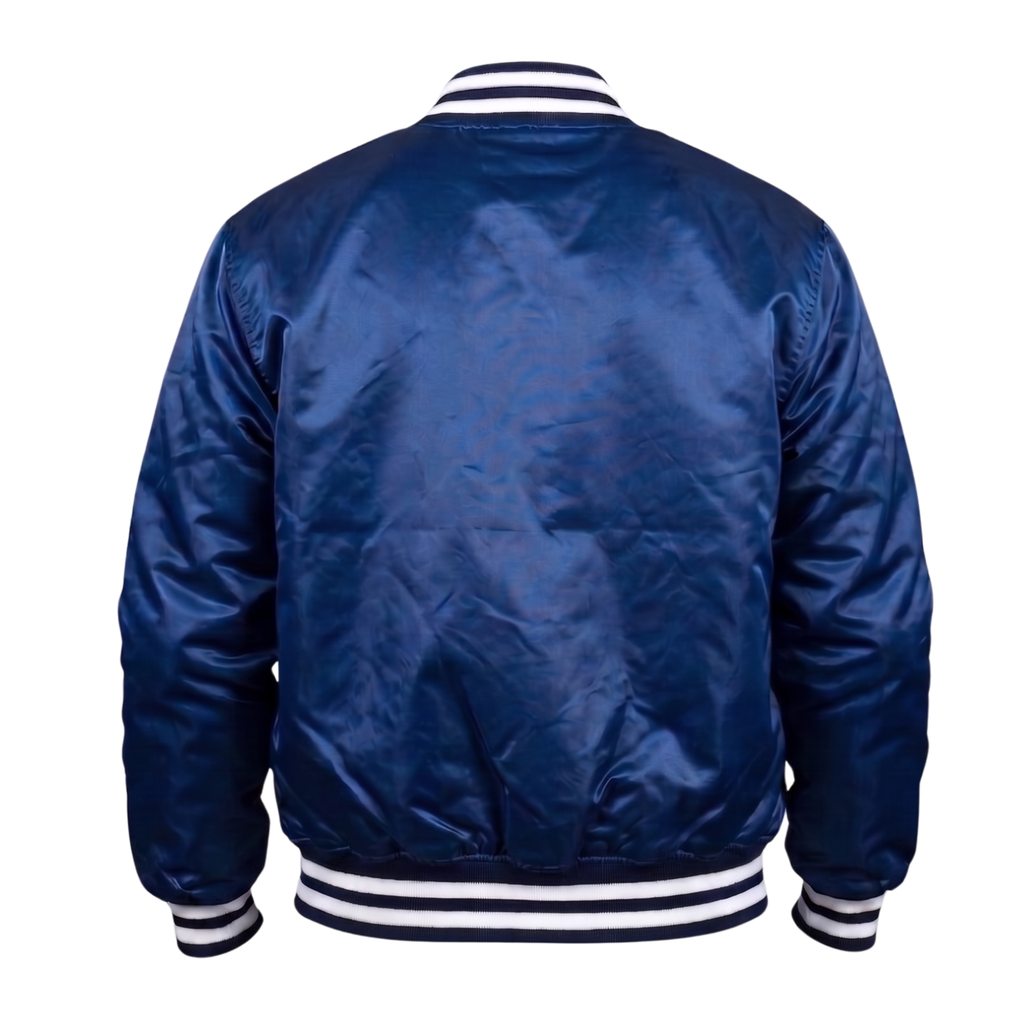Toronto Maple Leafs Retro Blue Satin Varsity Jacket | Men's Sports Bomber