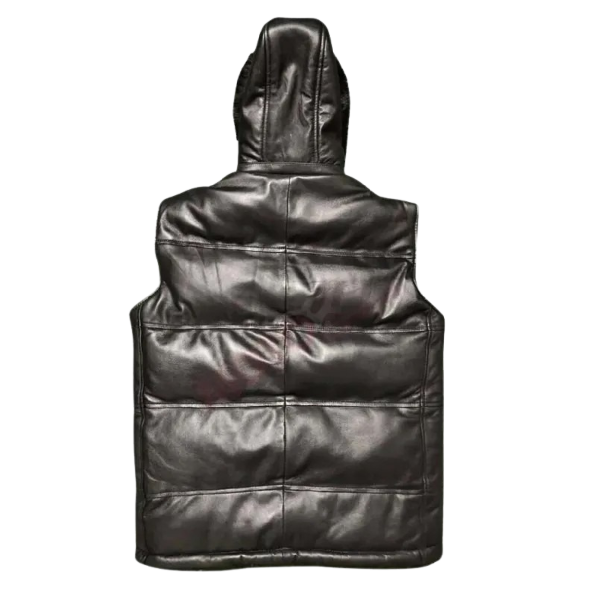 Men's Black Leather Puffer Vest | Hooded Sleeveless Winter Jacket