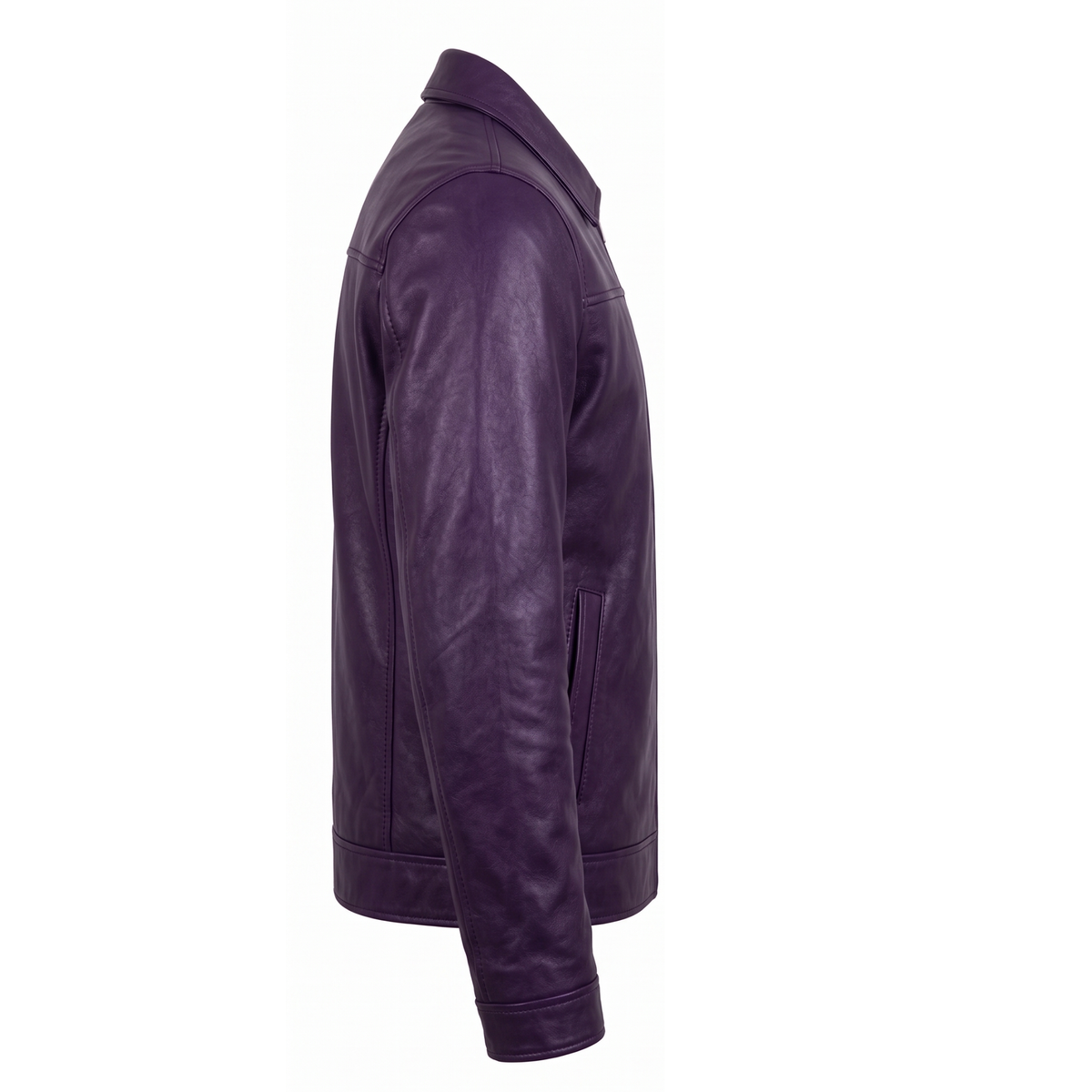 Men's Handmade Genuine Leather Purple Bomber Jacket | Classic Casual Zip-Up Biker Outerwear Coat