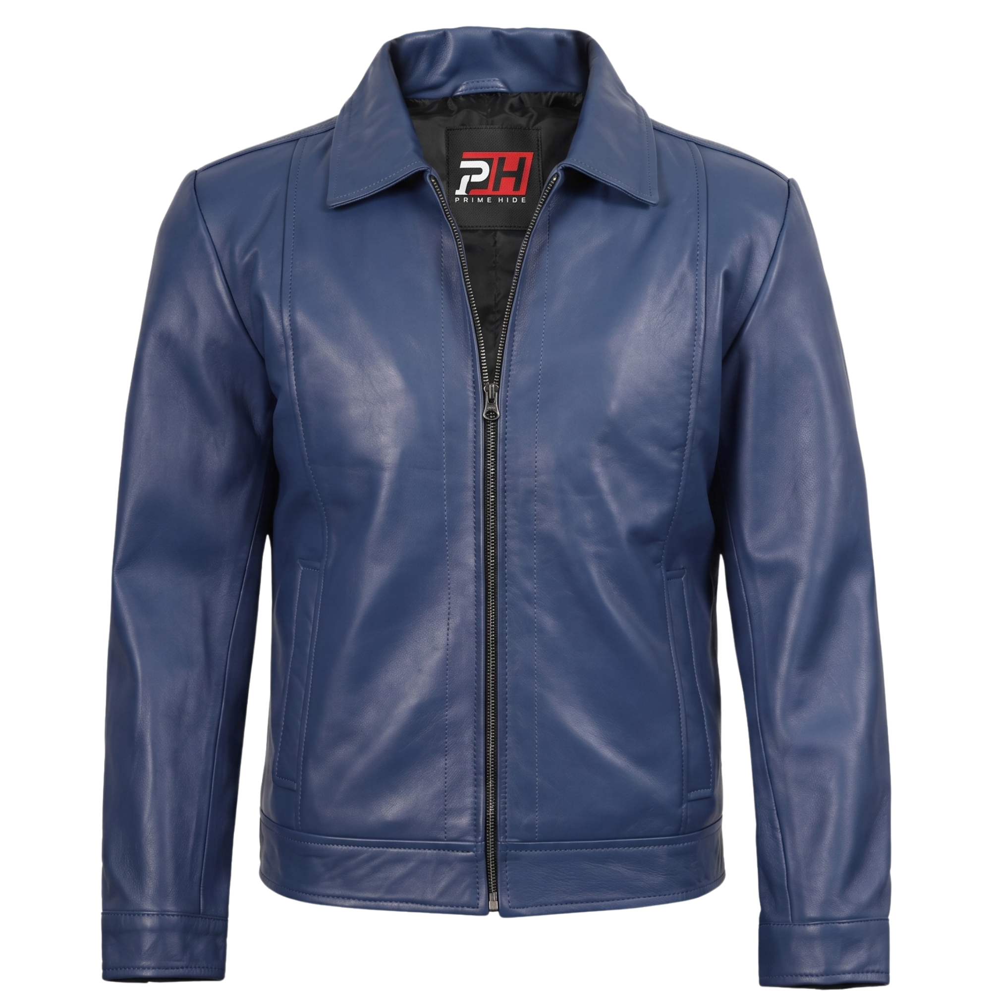 Men's Navy Blue Real Leather Jacket | Everyday Casual Zip-Up Outerwear