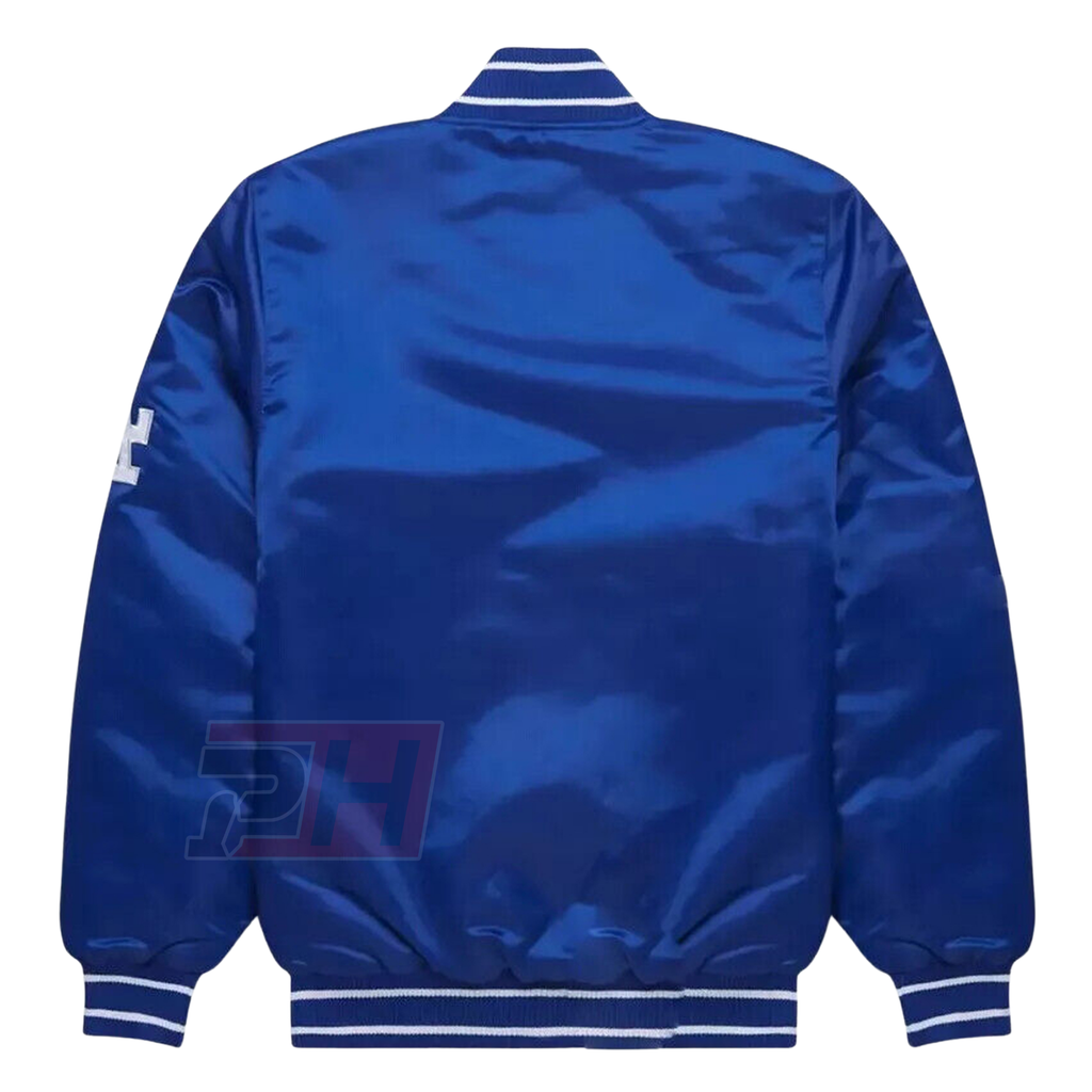 Prime Hide Handmade Los Angeles Dodgers Blue Satin Bomber Jacket Vintage Baseball Varsity Coat