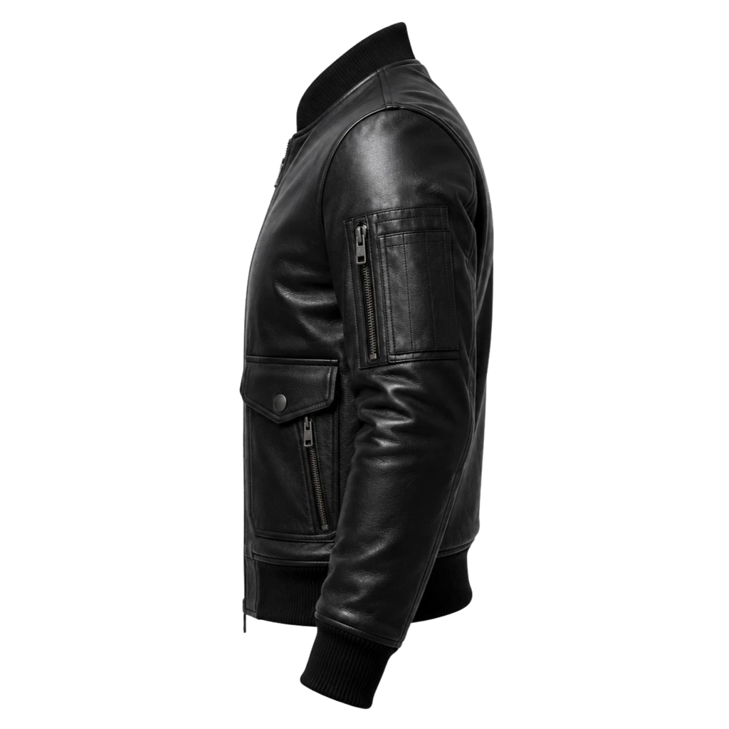 Men's Genuine Cowhide Leather Bomber Jacket | Black Real Leather Flight Aviator Coat