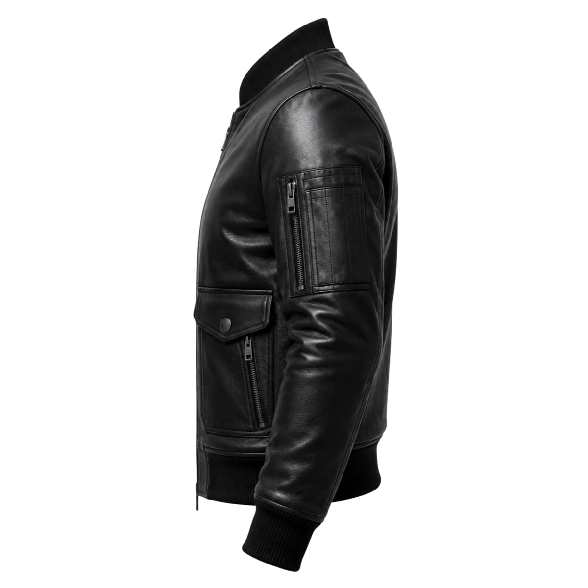 Men's Genuine Cowhide Leather Bomber Jacket | Black Real Leather Flight Aviator Coat