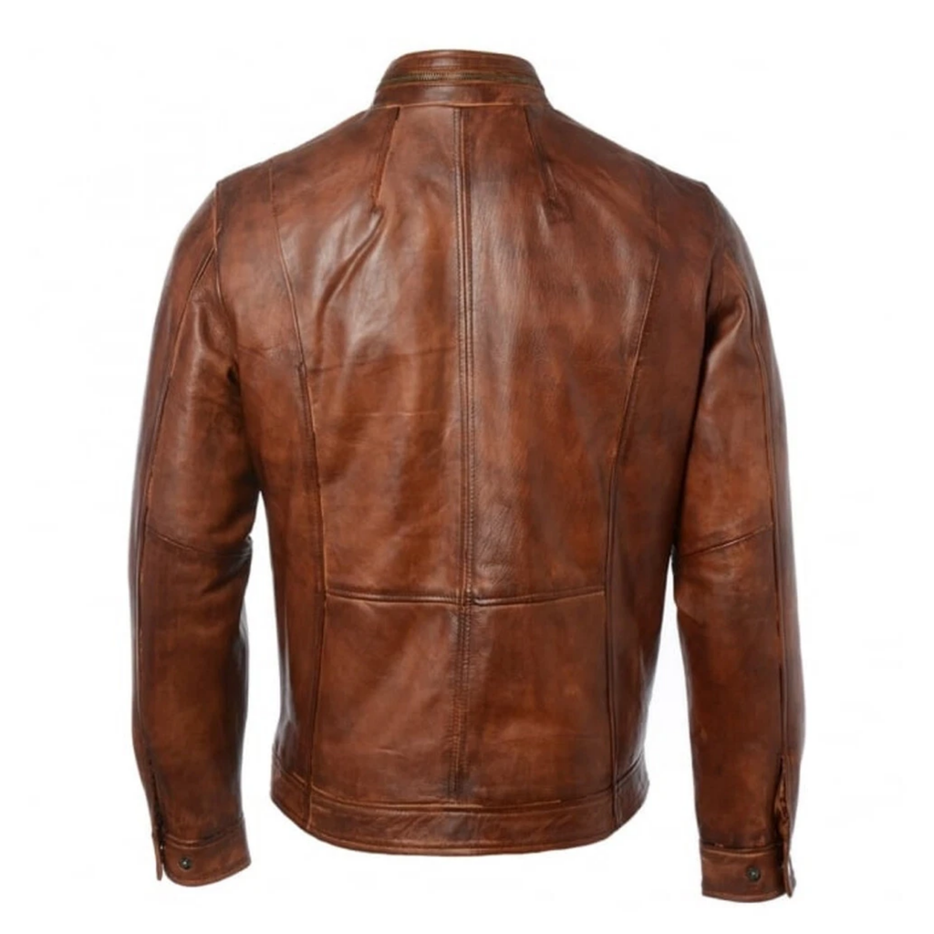 Men's Retro Brown Leather Motorcycle Jacket | Distressed Vintage Cafe Racer Slim Fit Biker Jacket
