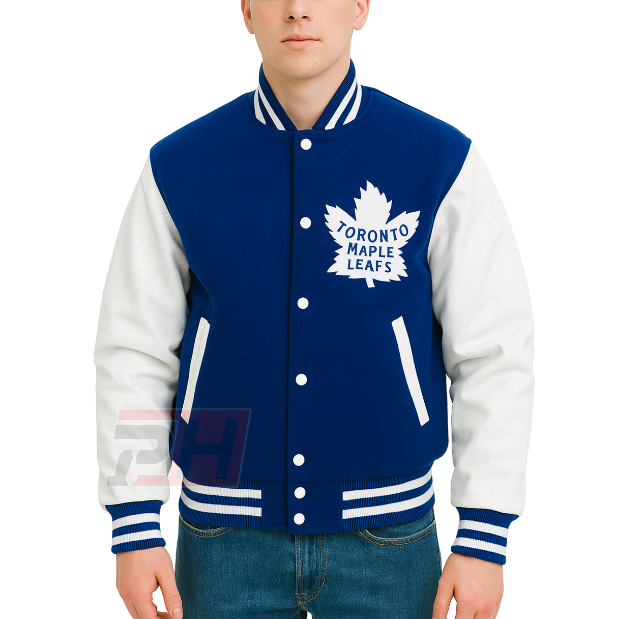 Men's Toronto Maple Leafs Varsity Jacket | Blue Wool & White Leather Letterman Bomber | Custom Hockey Fan Apparel | Retro Sports Coat