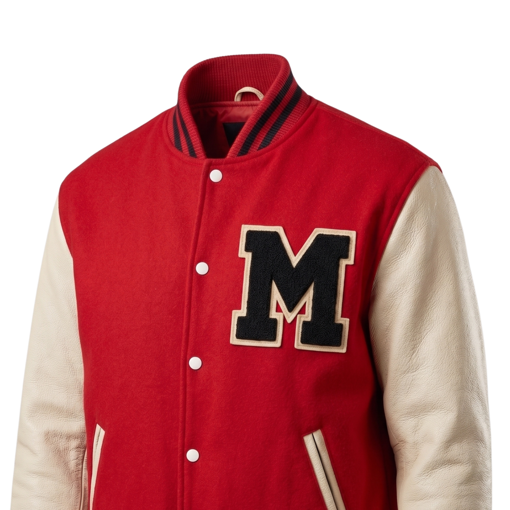 Men's Classic Red & Cream Varsity Jacket | Vintage "M" Letterman Bomber