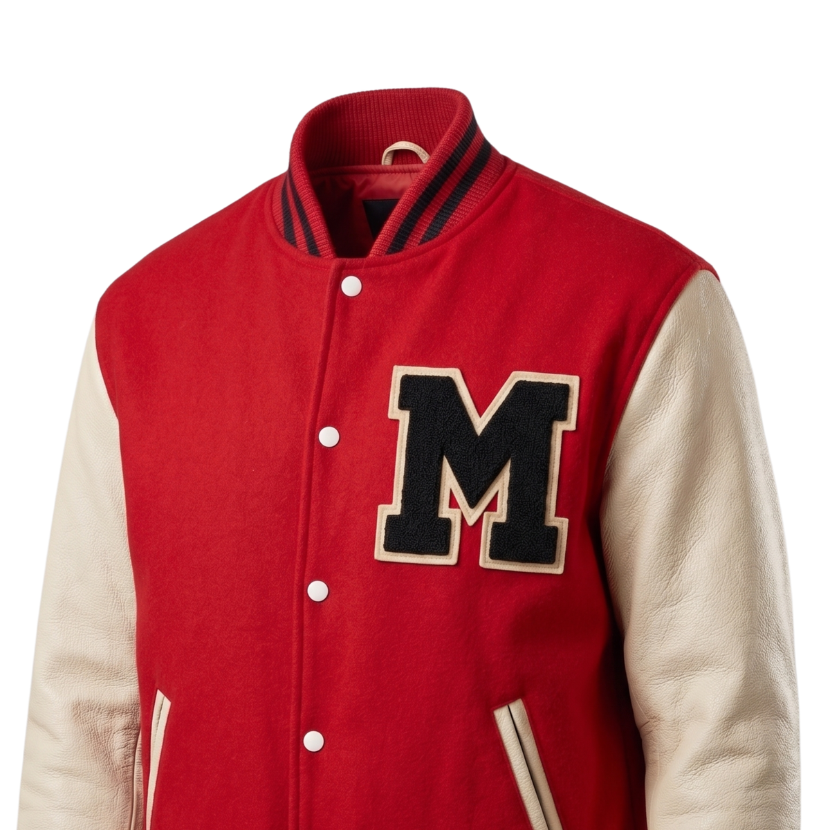 Men's Classic Red & Cream Varsity Jacket | Vintage "M" Letterman Bomber