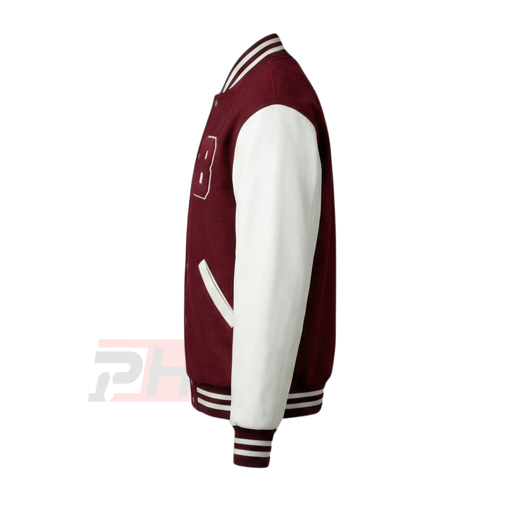 Men's Bayside High Varsity Letterman Jacket | 90s Retro Tiger Burgundy Bomber Coat | Vintage Sitcom Cosplay Costume | High School Baseball Outerwear
