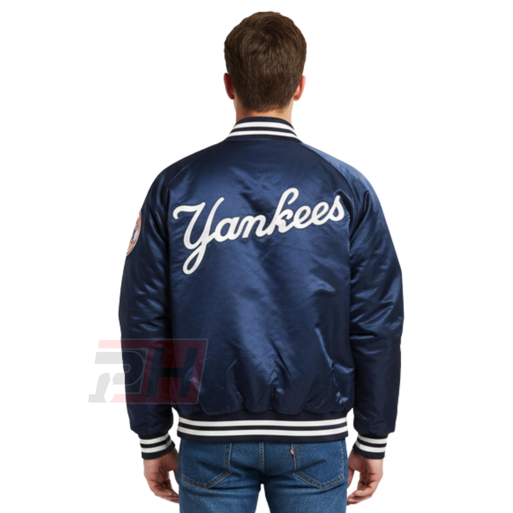 Men's New York Satin Bomber Jacket | Retro Varsity Letterman Coat | Vintage NY Baseball Outerwear | Handmade Athletic Apparel