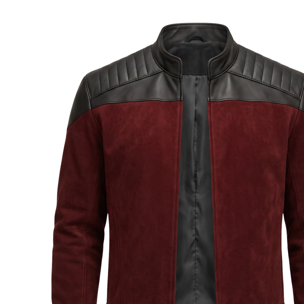 Captain Picard's Inspired Next Generation Red Suede Leather Jacket | Men's Sci-Fi Cosplay Uniform