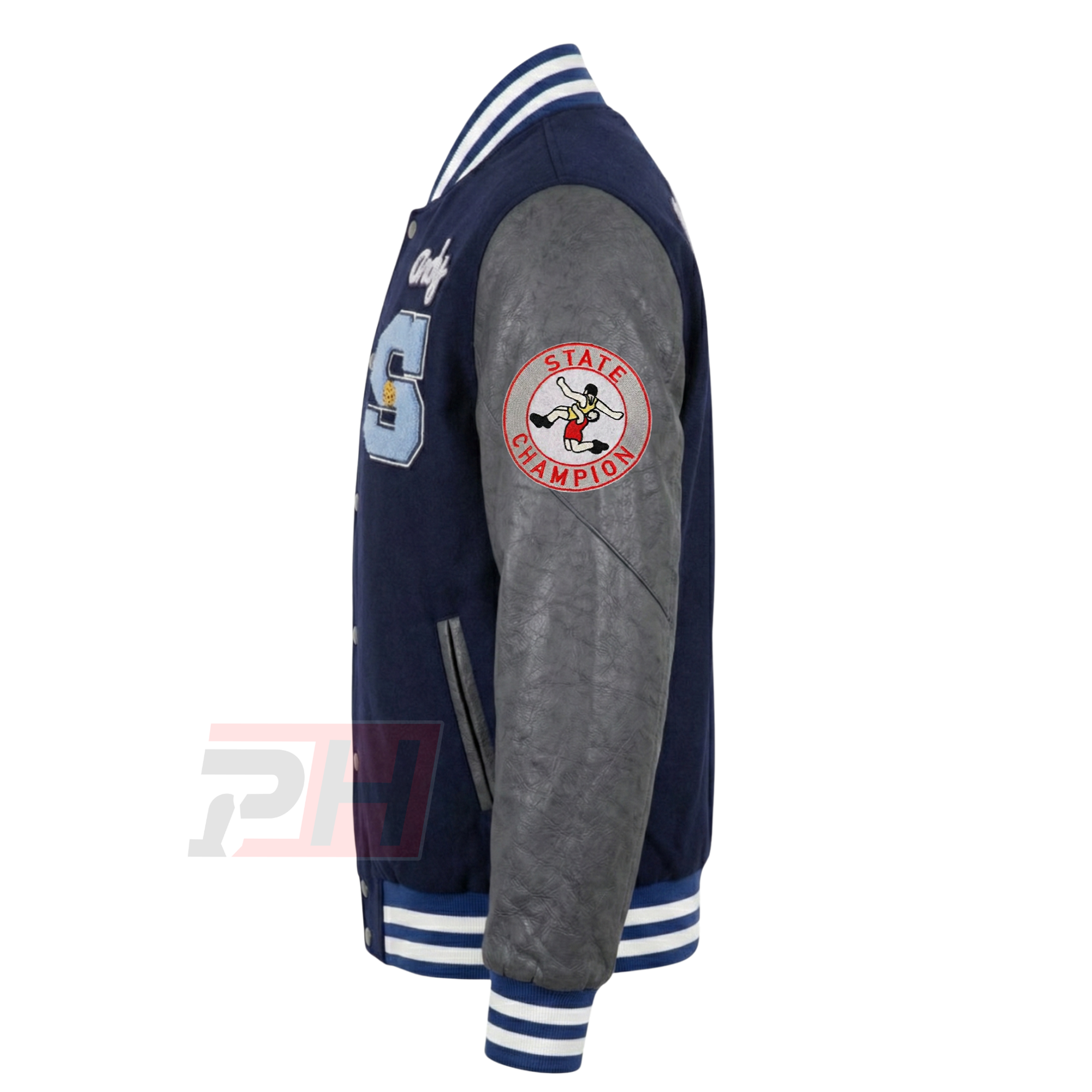 Men's Andrew Clark Blue Varsity Jacket | Shermer High School Letterman Coat | 80s Retro Cinematic Cosplay Bomber | Vintage Baseball Outerwear