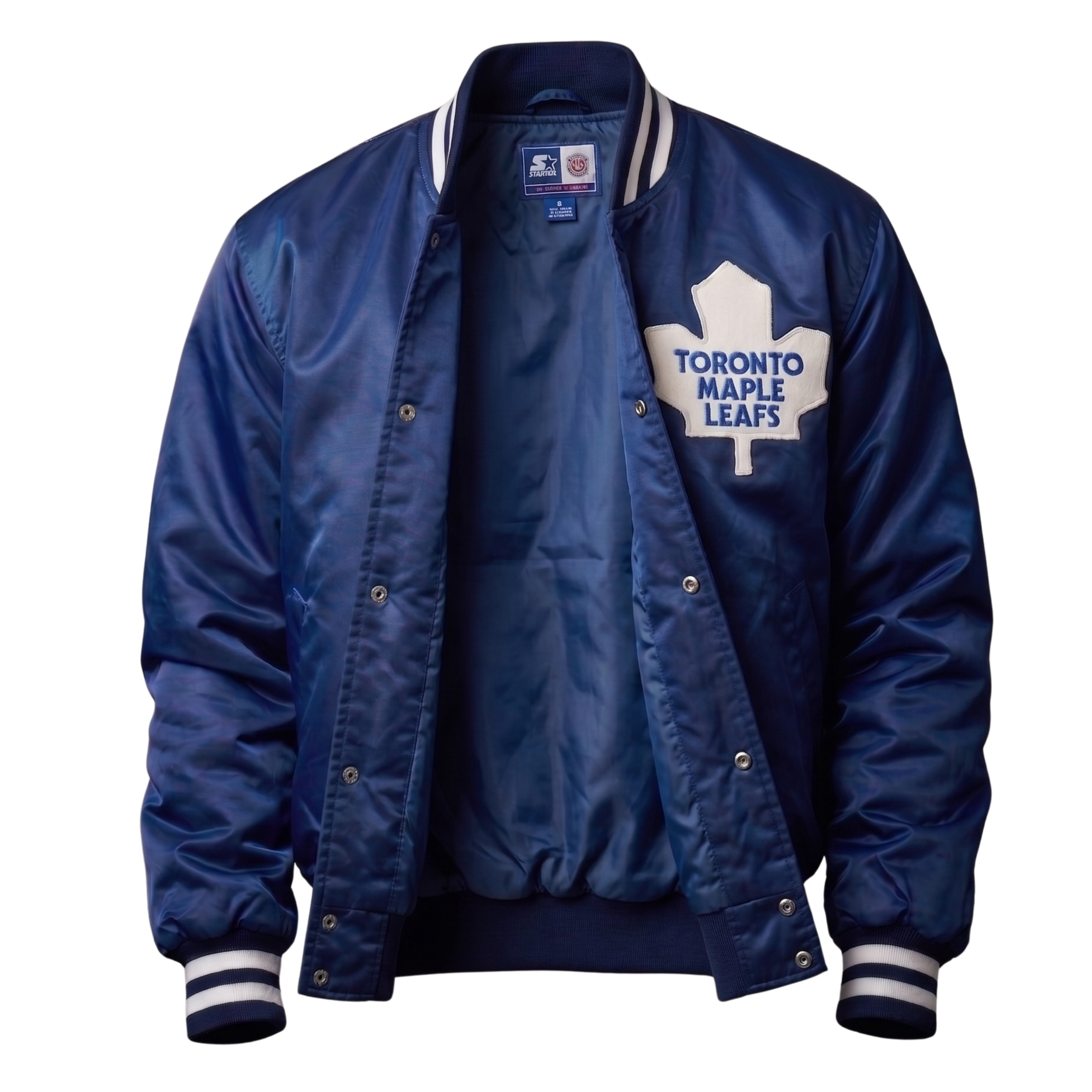 Toronto Maple Leafs Retro Blue Satin Varsity Jacket | Men's Sports Bomber