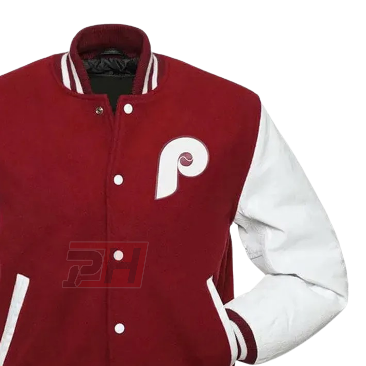 Maroon Philadelphia Baseball Varsity Jacket | Wool & White Leather Retro Letterman Bomber Men