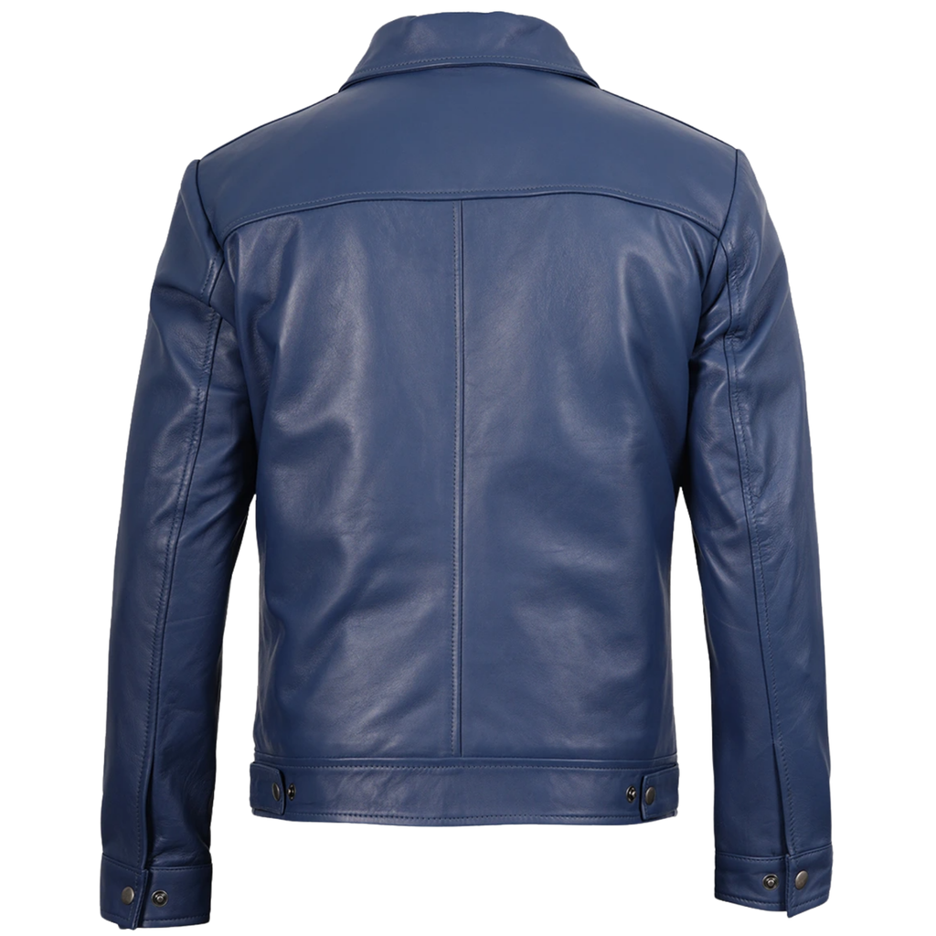Men's Navy Blue Real Leather Jacket | Everyday Casual Zip-Up Outerwear