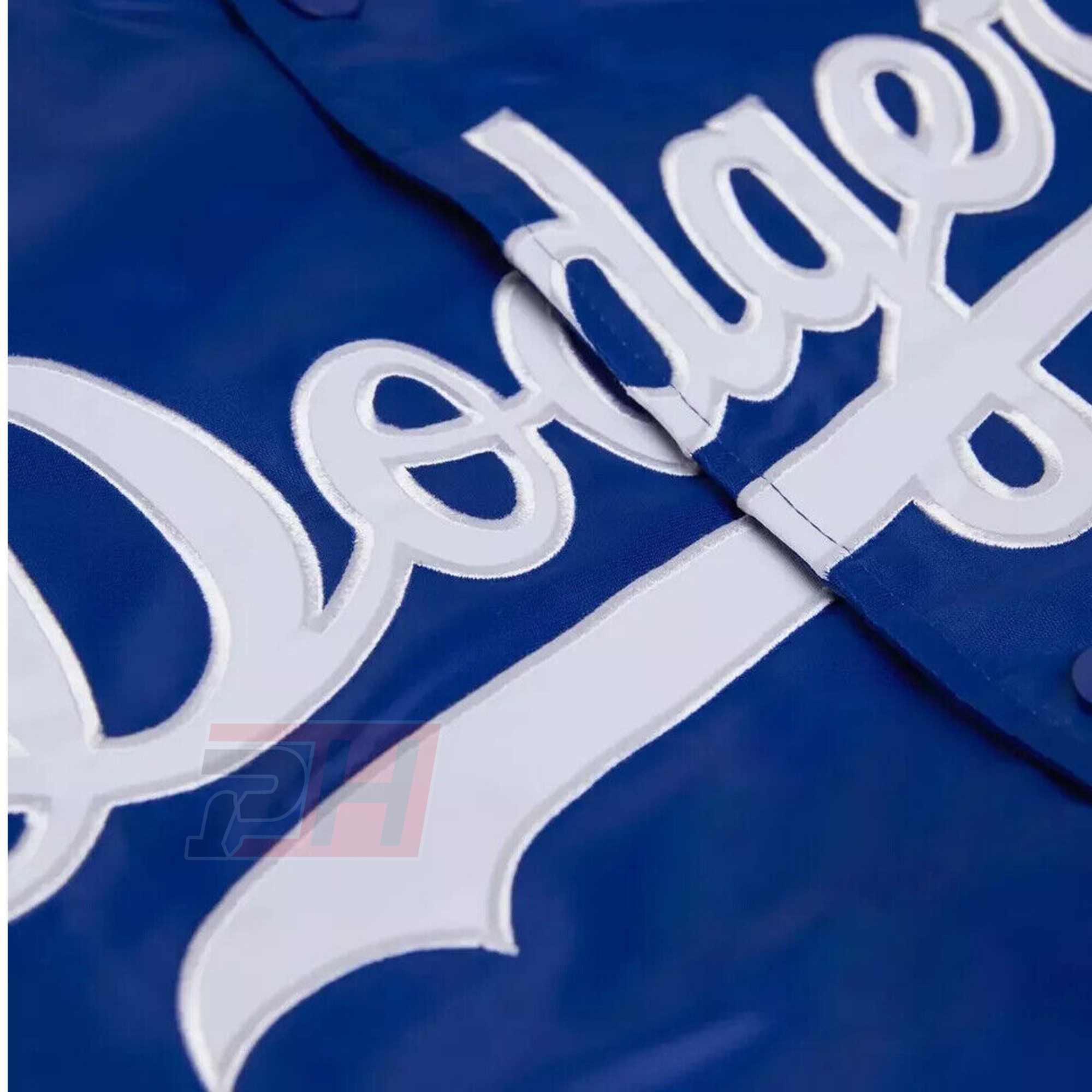 Prime Hide Handmade Los Angeles Dodgers Blue Satin Bomber Jacket Vintage Baseball Varsity Coat