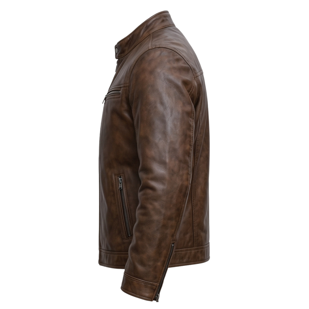 Men's Distressed Brown Genuine Leather Cafe Racer Jacket | Vintage Motorcycle Biker Outerwear Coat