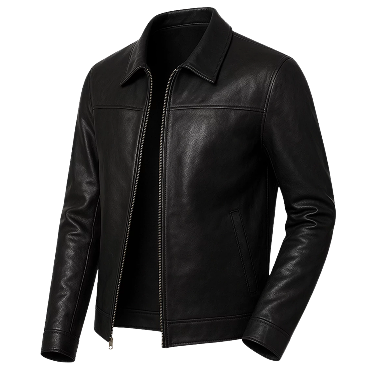 Mark Men's Black Lambskin Leather Jacket | Classic Shirt Collar Zip-Up Coat