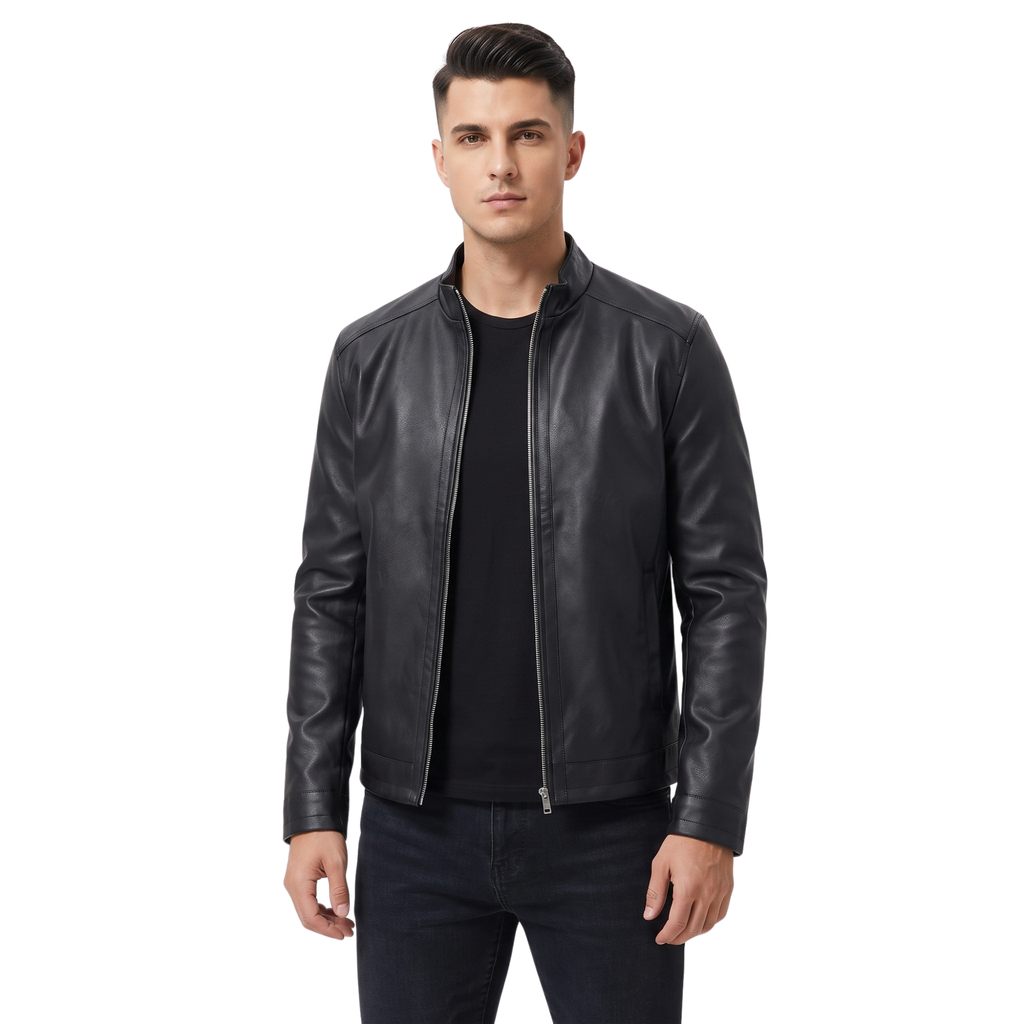 Men's Black Leather Cafe Racer Jacket | Genuine Lambskin & Faux Slim Fit Biker