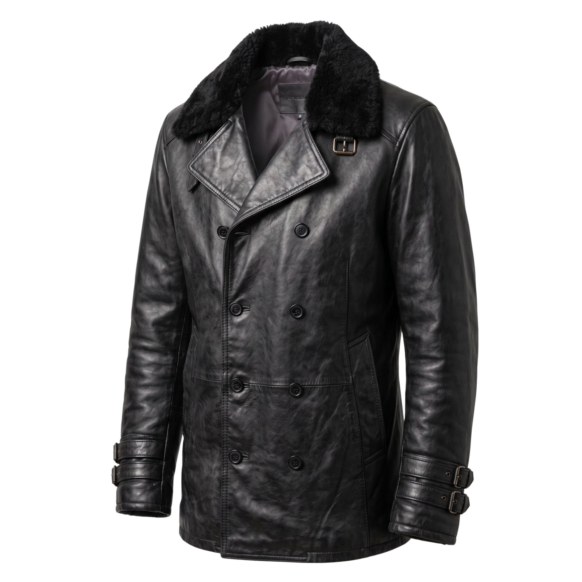Men's RE9 Inspired Black Leather Jacket | Resident Evil 2026 Cosplay Coat | Double Breasted Fur Collar