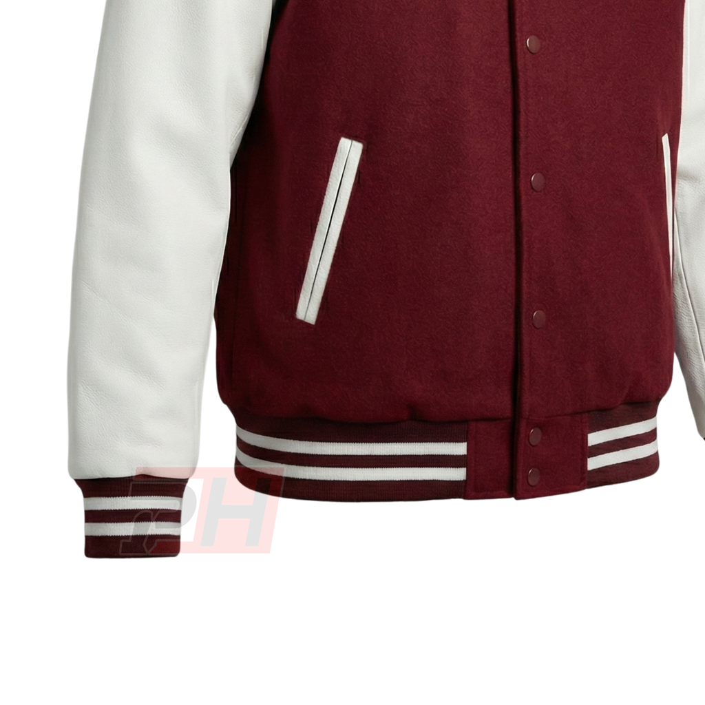 Men's Bayside High Varsity Letterman Jacket | 90s Retro Tiger Burgundy Bomber Coat | Vintage Sitcom Cosplay Costume | High School Baseball Outerwear