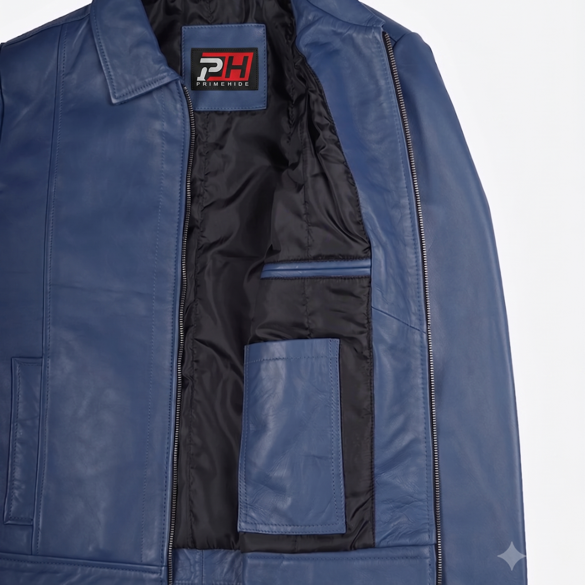 Men's Navy Blue Real Leather Jacket | Everyday Casual Zip-Up Outerwear